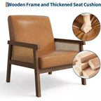 Fauteuil d'appoint moderne bohème en tissu de laine d'agneau avec accoudoirs en rotin, robuste et confortable, fauteuil de salon rembourré à dossier haut pour le salon
