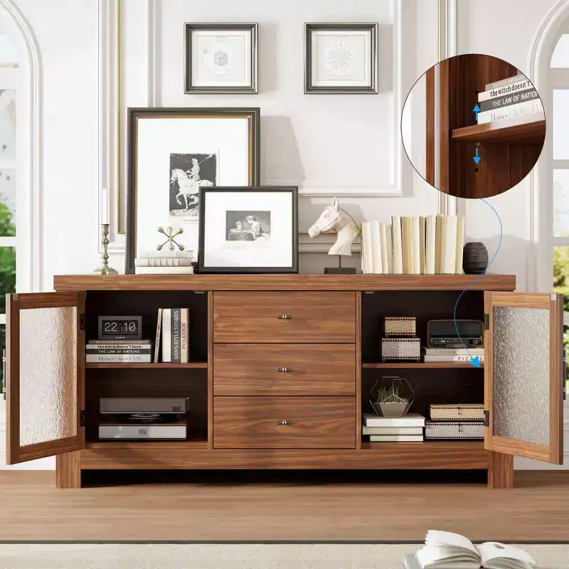 54 Buffet, Meuble de Rangement Autonome pour Cuisine, Salle à Manger et Salon, Finition Rustique