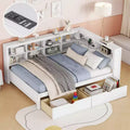 Wooden Full Daybed with 2 Drawers, Storage Shelf and USB Charging Ports, White