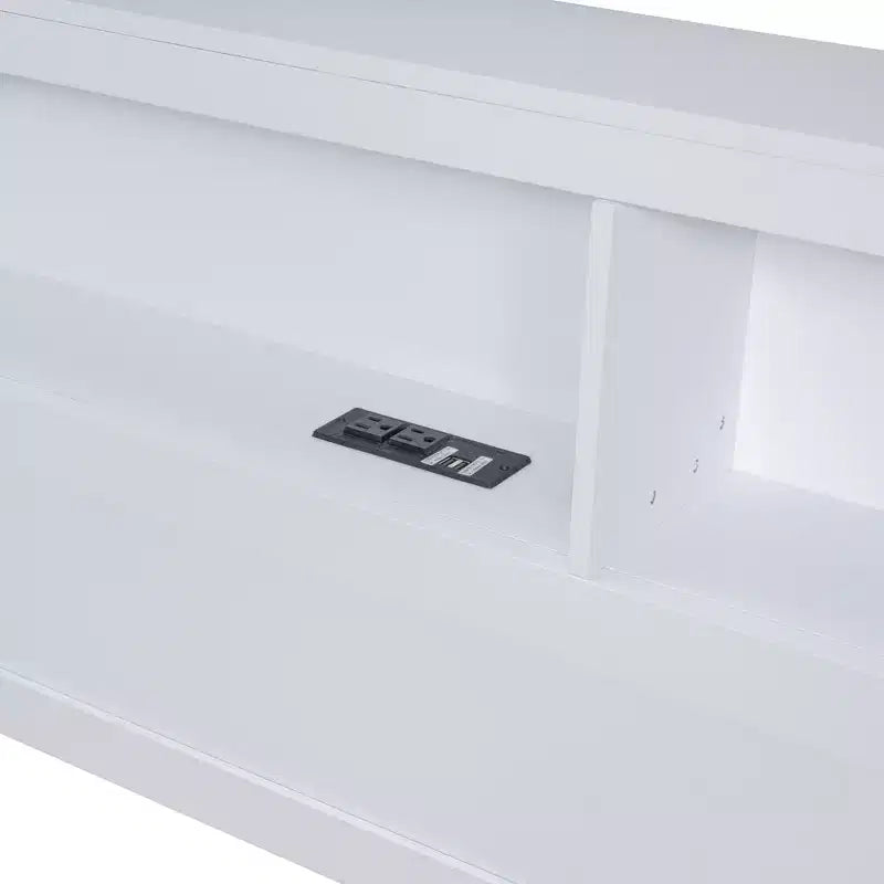 Lit de repos double en bois avec 2 tiroirs, étagère de rangement et ports de chargement USB, Blanc