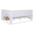 Lit de repos double en bois avec 2 tiroirs, étagère de rangement et ports de chargement USB, Blanc