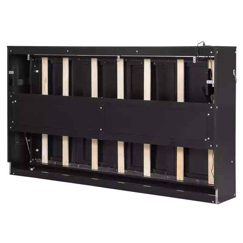 Lit escamotable double FAMYYT avec pliage latéral, éclairage LED sous le lit, prise USB intégrée, montage facile, noir