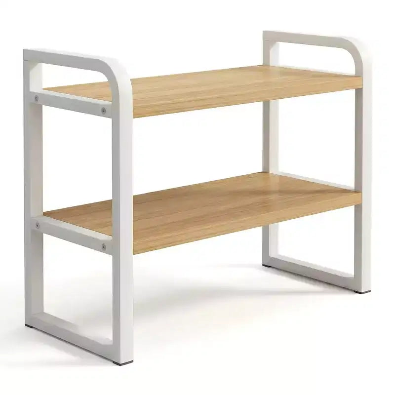 Zeus & Ruta 2-Tier Wood Desk Shelf Organizer - White Wood Storage Rack for Office, Dresser, Cubicle & Bookshelf Decor