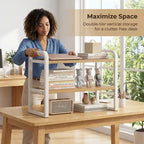 Organiseur d'étagère de bureau en bois à 2 niveaux Zeus & Ruta - Étagère de rangement en bois blanc pour bureau, commode, cabine et décoration de bibliothèque