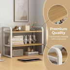 Organiseur d'étagère de bureau en bois à 2 niveaux Zeus & Ruta - Étagère de rangement en bois blanc pour bureau, commode, cabine et décoration de bibliothèque