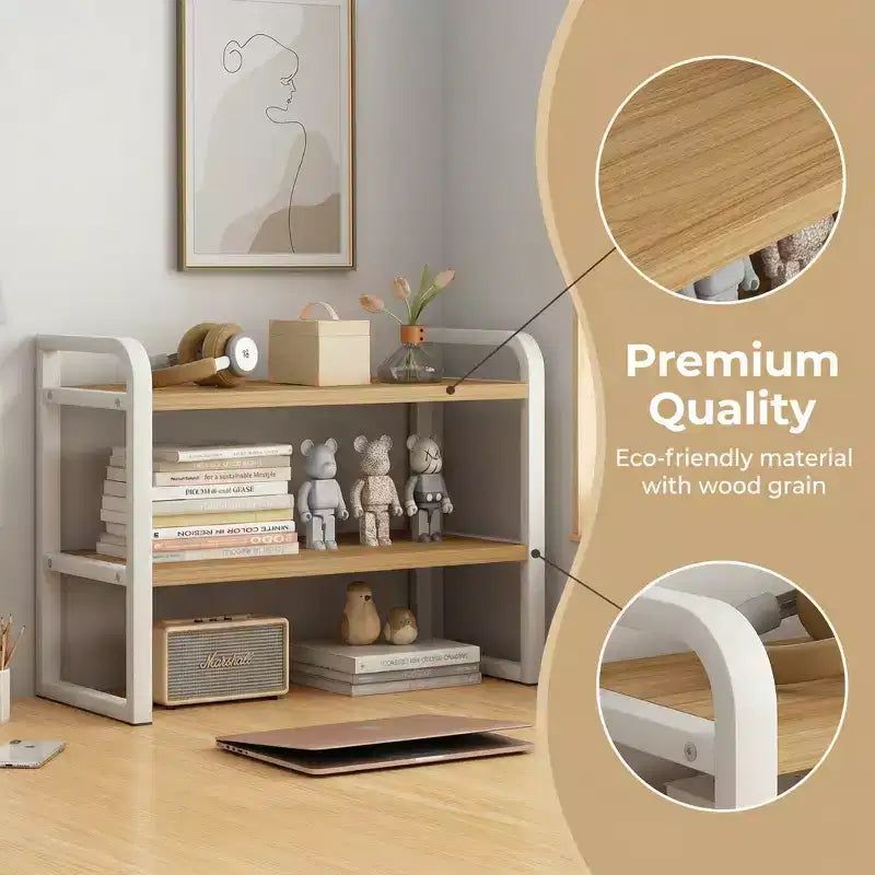 Organiseur d'étagère de bureau en bois à 2 niveaux Zeus & Ruta - Étagère de rangement en bois blanc pour bureau, commode, cabine et décoration de bibliothèque