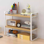 Organiseur d'étagère de bureau en bois à 2 niveaux Zeus & Ruta - Étagère de rangement en bois blanc pour bureau, commode, cabine et décoration de bibliothèque