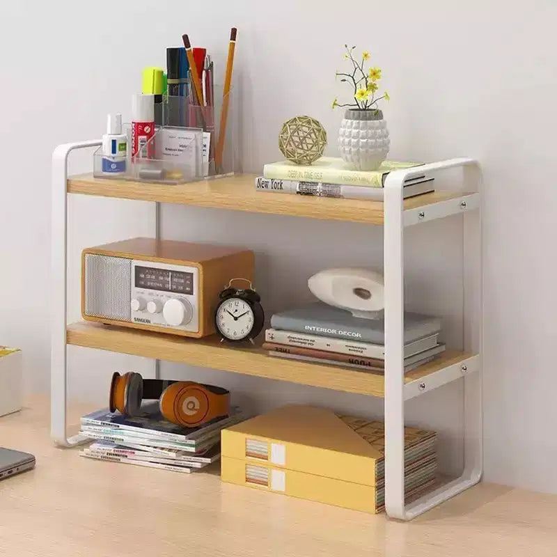 Organiseur d'étagère de bureau en bois à 2 niveaux Zeus & Ruta - Étagère de rangement en bois blanc pour bureau, commode, cabine et décoration de bibliothèque
