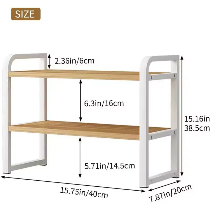 Organiseur d'étagère de bureau en bois à 2 niveaux Zeus & Ruta - Étagère de rangement en bois blanc pour bureau, commode, cabine et décoration de bibliothèque