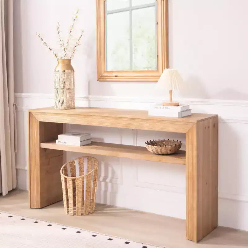 GDFStudio Oakmere Farmhouse Wood Console Table with Storage Shelf