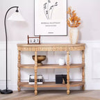 GDFStudio Tuttle Handcrafted Oval Wood Console Table with Carved Legs and 3-Tier Storage