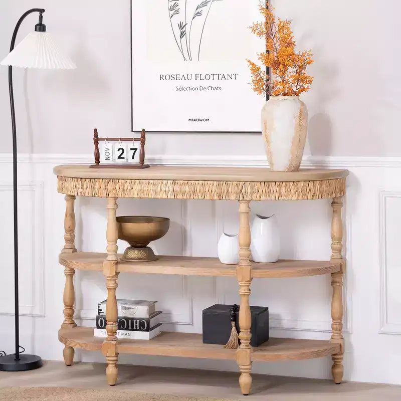 GDFStudio Tuttle Table console ovale en bois fabriquée à la main avec pieds sculptés et 3 niveaux de rangement