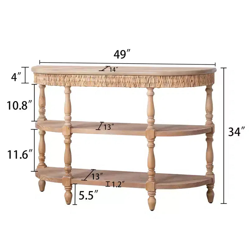 GDFStudio Tuttle Table console ovale en bois fabriquée à la main avec pieds sculptés et 3 niveaux de rangement