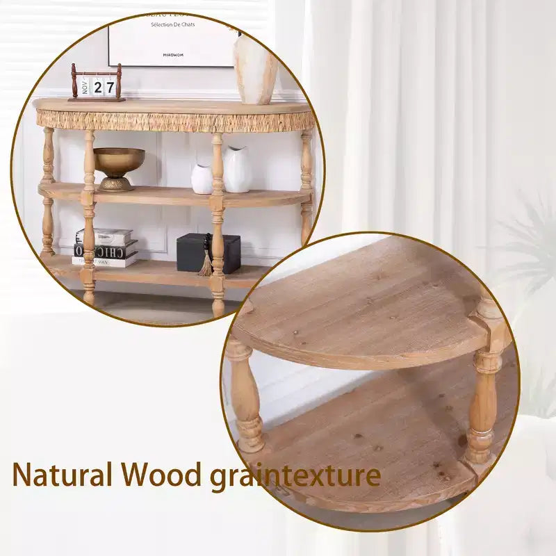 GDFStudio Tuttle Table console ovale en bois fabriquée à la main avec pieds sculptés et 3 niveaux de rangement