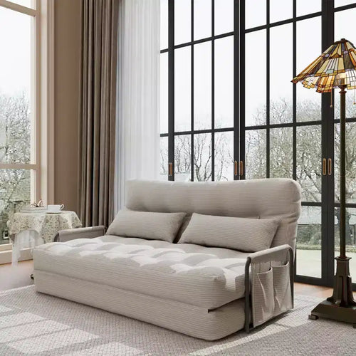 ALAULM Double-Seat Folding Sofa Bed, 2-in-1 Folding Couch Bed with Pillows, Adjustable Backrest, Armrest and Storage bag