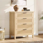 Living Room Fluted 4 Drawers Dresser for Bedroom, 35.4 in Tall Chest of Dressers for Closet, 4 Fluted Drawers w/ Metal Handle, Clothes Storage Cabinet