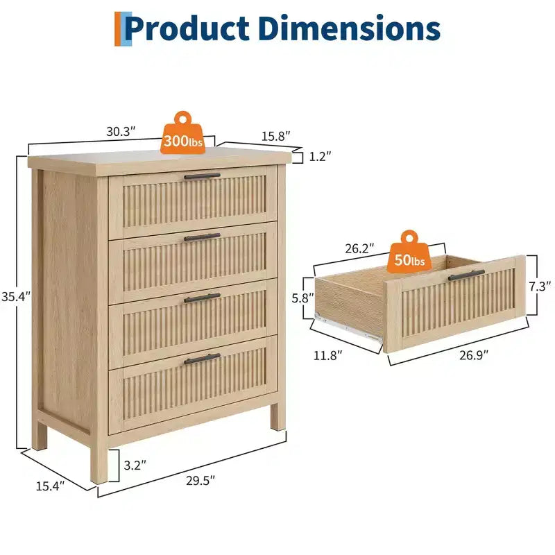 Commode à 4 tiroirs cannelés pour salon ou chambre, commode haute de 90 cm pour dressing, 4 tiroirs cannelés avec poignée en métal, armoire de rangement pour vêtements