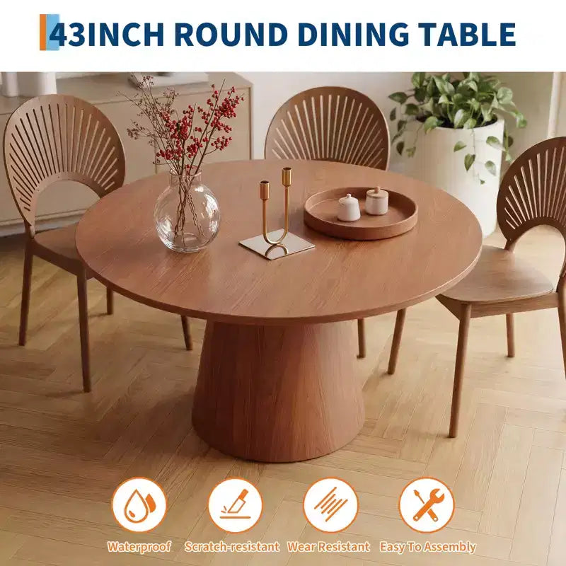 Table à manger ronde en bois de 43 po pour 4 personnes, table de cuisine moderne peu encombrante avec base piédestal