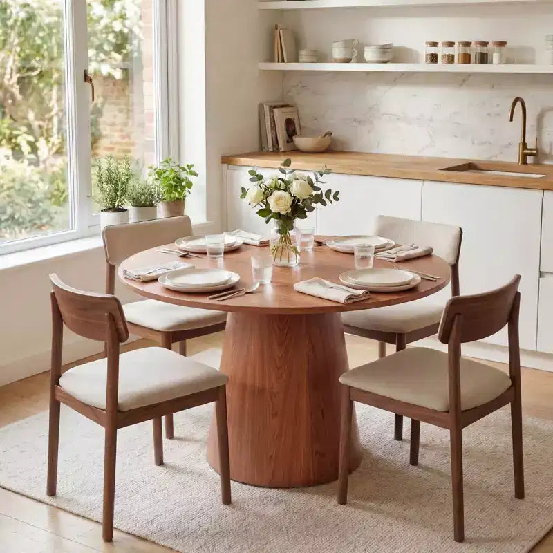 Table à manger ronde en bois de 43 po pour 4 personnes, table de cuisine moderne peu encombrante avec base piédestal