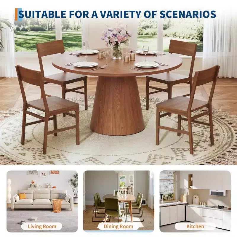 Table à manger ronde en bois de 43 po pour 4 personnes, table de cuisine moderne peu encombrante avec base piédestal