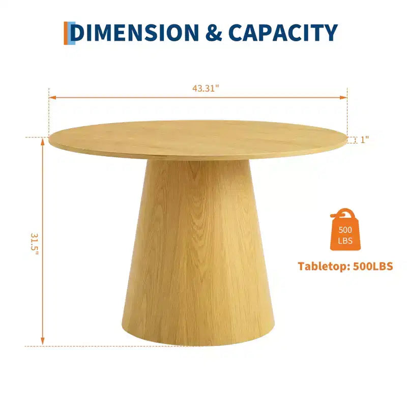 Table à manger ronde en bois de 43 po pour 4 personnes, table de cuisine moderne peu encombrante avec base piédestal