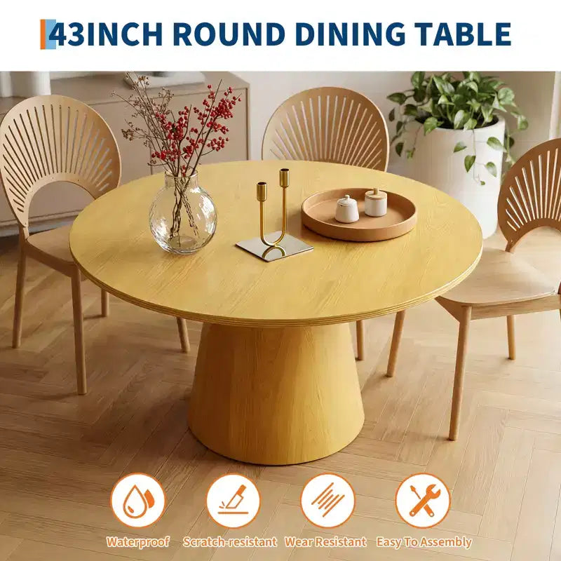 Table à manger ronde en bois de 43 po pour 4 personnes, table de cuisine moderne peu encombrante avec base piédestal