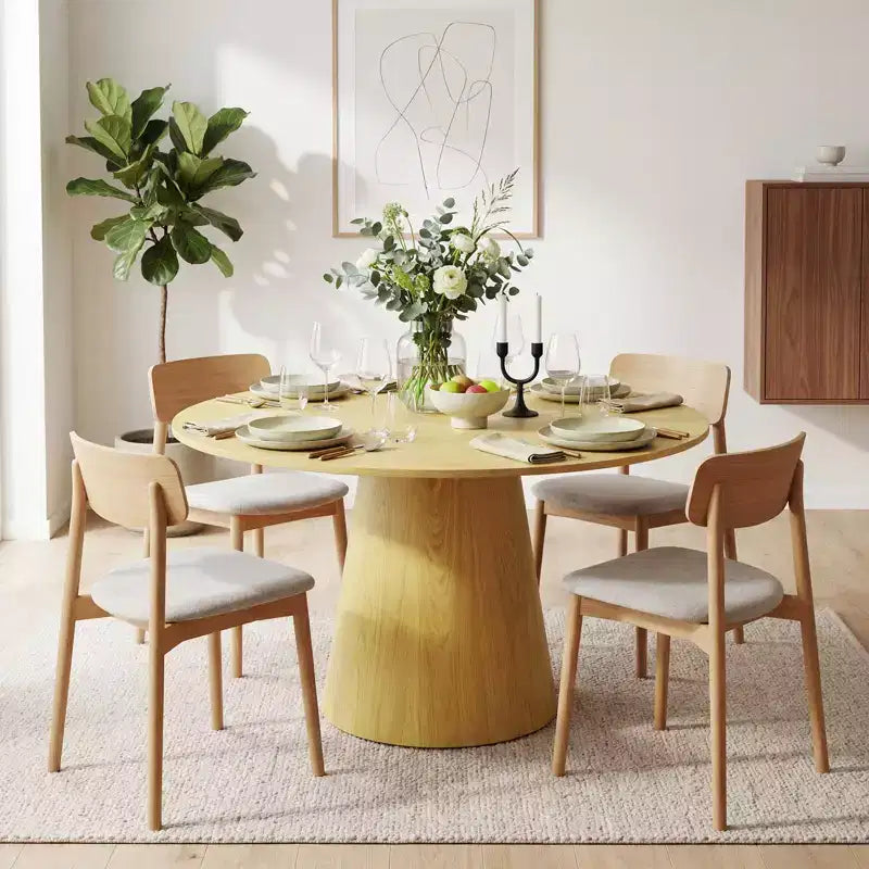 Table à manger ronde en bois de 43 po pour 4 personnes, table de cuisine moderne peu encombrante avec base piédestal