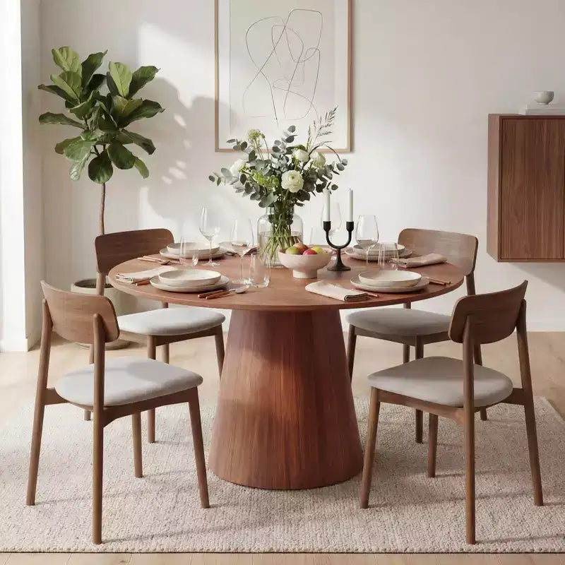 Table à manger ronde en bois de 43 po pour 4 personnes, table de cuisine moderne peu encombrante avec base piédestal