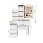GDFStudio Wafa Coiffeuse moderne en bois avec lumière LED réglable, miroir et 1 chaise de coiffeuse