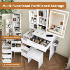 GDFStudio Wafa Coiffeuse moderne en bois avec lumière LED réglable, miroir et 1 chaise de coiffeuse