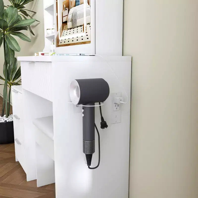 GDFStudio Wafa Coiffeuse moderne en bois avec lumière LED réglable, miroir et 1 chaise de coiffeuse