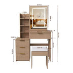 GDFStudio Wafa Coiffeuse moderne en bois avec lumière LED réglable, miroir et 1 chaise de coiffeuse