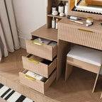 GDFStudio Wafa Coiffeuse moderne en bois avec lumière LED réglable, miroir et 1 chaise de coiffeuse