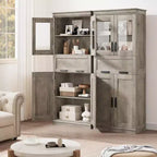Armoire de rangement de salle de bain de 170 cm de hauteur, meuble autoportant avec 4 portes et tiroir vitré relevable, étagères réglables pour cellier de cuisine