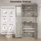 Armoire de rangement de salle de bain de 170 cm de hauteur, meuble autoportant avec 4 portes et tiroir vitré relevable, étagères réglables pour cellier de cuisine
