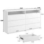 Commode 6 tiroirs Dyonery avec LED pour chambre, organisateur de rangement en bois de 120 cm avec station de charge, commodes avec étagères ouvertes, chiffonnier
