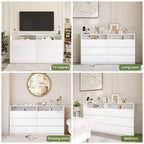 Commode 6 tiroirs Dyonery avec LED pour chambre, organisateur de rangement en bois de 120 cm avec station de charge, commodes avec étagères ouvertes, chiffonnier