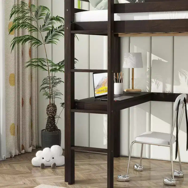 Lit mezzanine King MAYEERTY avec espace de rangement sous le lit – Métal robuste, peu encombrant