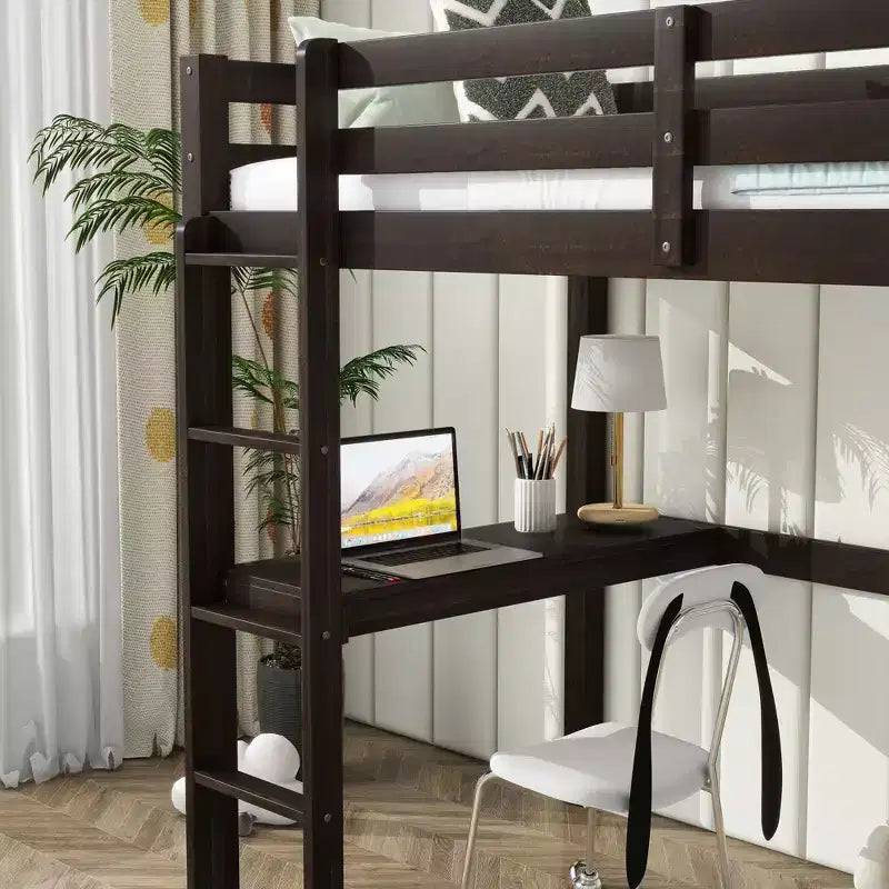 Lit mezzanine King MAYEERTY avec espace de rangement sous le lit – Métal robuste, peu encombrant