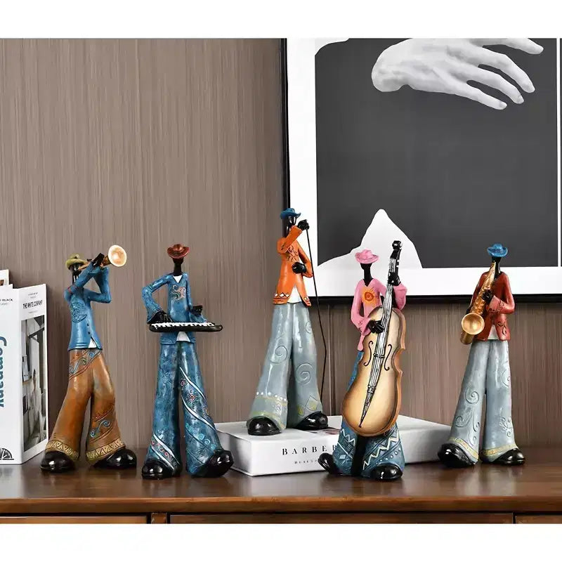 Ensemble de 5 figurines de musiciens américains NotArt - Statue en résine fabriquée à la main pour le salon,