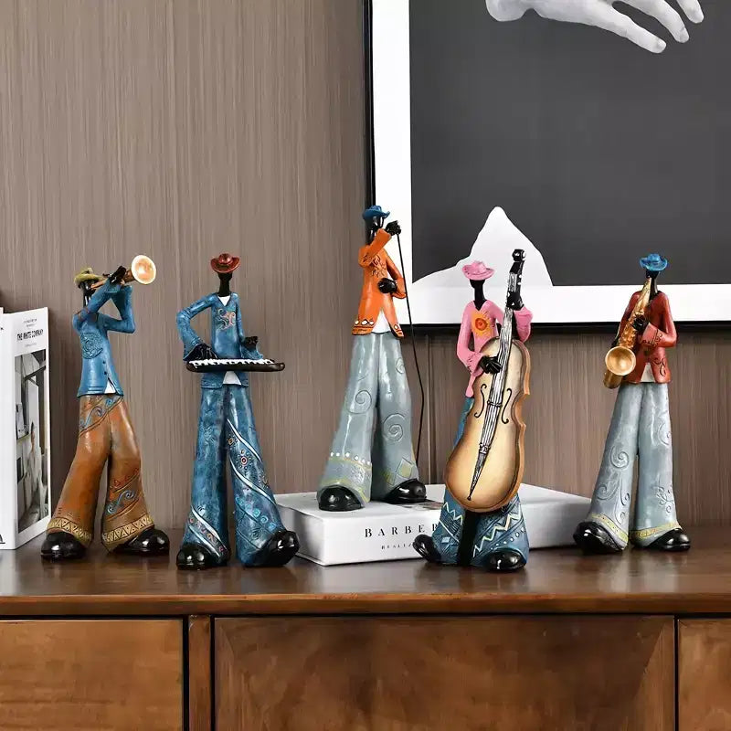 Ensemble de 5 figurines de musiciens américains NotArt - Statue en résine fabriquée à la main pour le salon,