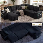 Ensemble canapé modulaire Dyonery 112, canapé-lit d'angle 7 places / Avec accoudoirs chaise longue de rangement réglables en hauteur / USB/éclairage LED, canapé-lit en chenille.