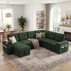Ensemble canapé modulaire Dyonery 112, canapé-lit d'angle 7 places / Avec accoudoirs chaise longue de rangement réglables en hauteur / USB/éclairage LED, canapé-lit en chenille.