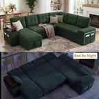 Ensemble canapé modulaire Dyonery 112, canapé-lit d'angle 7 places / Avec accoudoirs chaise longue de rangement réglables en hauteur / USB/éclairage LED, canapé-lit en chenille.