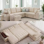 Ensemble canapé modulaire Dyonery 112, canapé-lit d'angle 7 places / Avec accoudoirs chaise longue de rangement réglables en hauteur / USB/éclairage LED, canapé-lit en chenille.