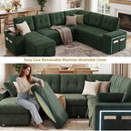 Ensemble canapé modulaire Dyonery 112, canapé-lit d'angle 7 places / Avec accoudoirs chaise longue de rangement réglables en hauteur / USB/éclairage LED, canapé-lit en chenille.