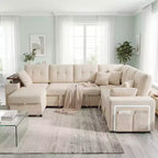 Ensemble canapé modulaire Dyonery 112, canapé-lit d'angle 7 places / Avec accoudoirs chaise longue de rangement réglables en hauteur / USB/éclairage LED, canapé-lit en chenille.