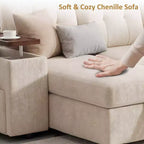 Ensemble canapé modulaire Dyonery 112, canapé-lit d'angle 7 places / Avec accoudoirs chaise longue de rangement réglables en hauteur / USB/éclairage LED, canapé-lit en chenille.
