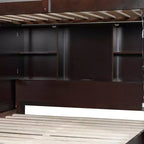 Lit superposé double sur grand lit avec armoire, ports USB, lumière, étagères de rangement et escalier de rangement - ModernLuxe