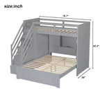 Lit superposé double sur grand lit avec armoire, ports USB, lumière, étagères de rangement et escalier de rangement - ModernLuxe